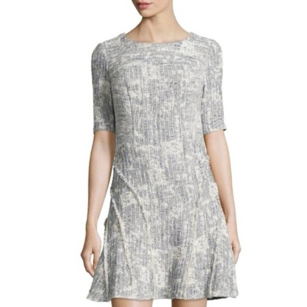 NWT DEREK LAM 10 CROSBY Tweed Textured Fit & Flare Half Sleeve Mini Dress Sz 10